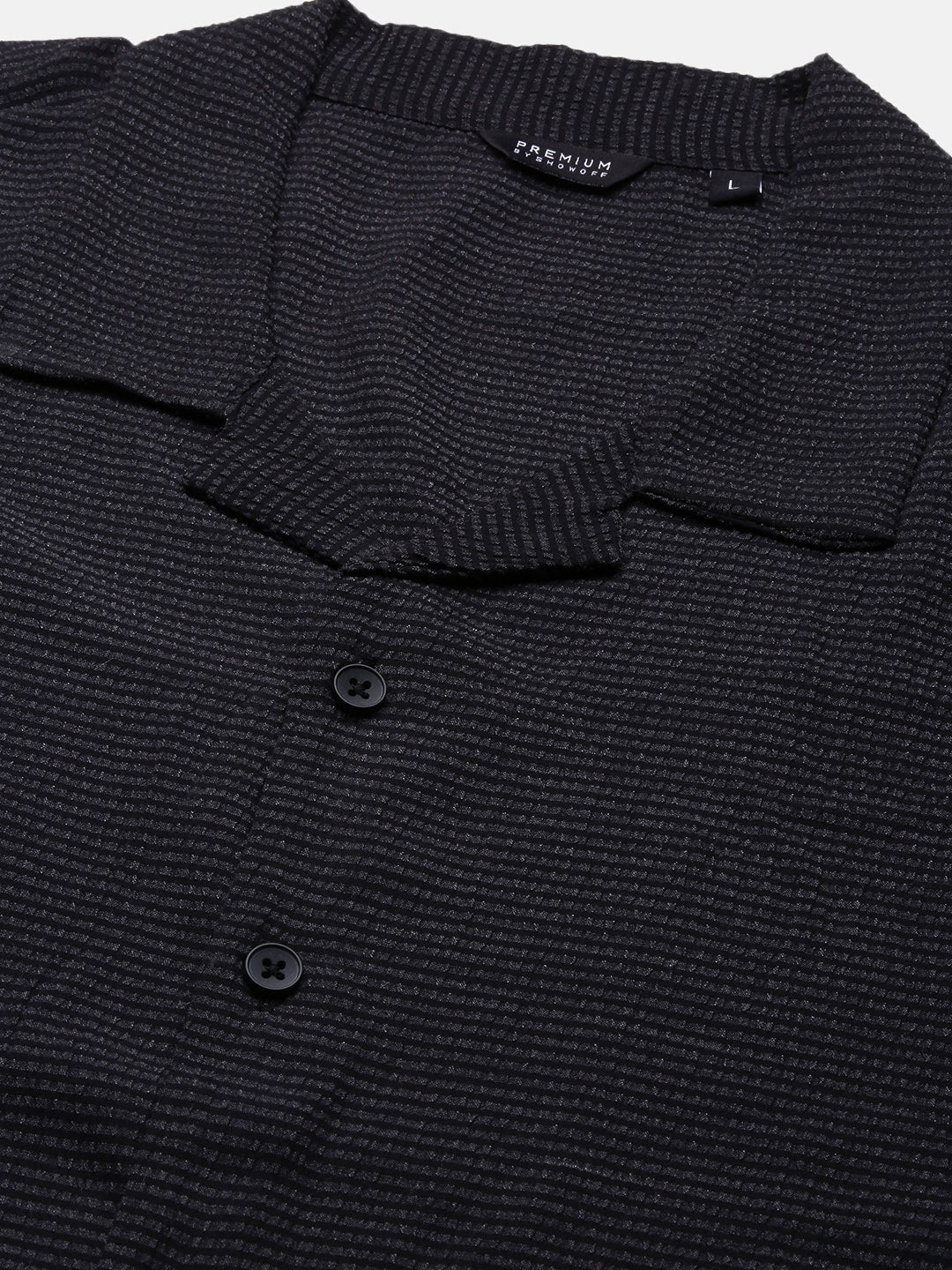 Men Black Solid Cuban Collar Shirt