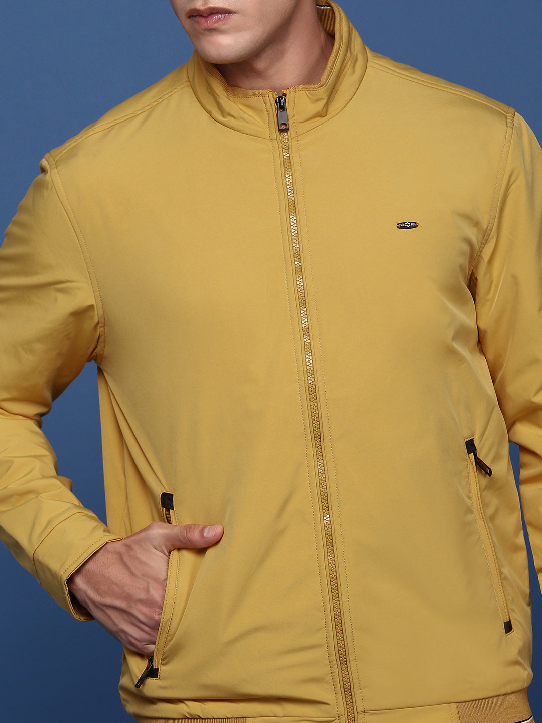 Men Solid Yellow Bomber Jacket