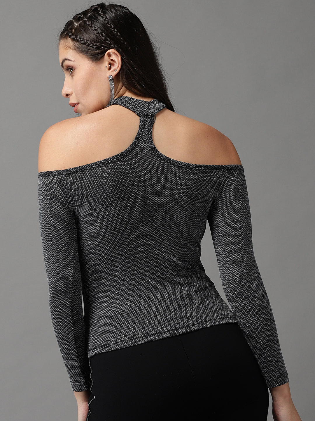 Women's Off-Shoulder Solid Silver Bardot Top