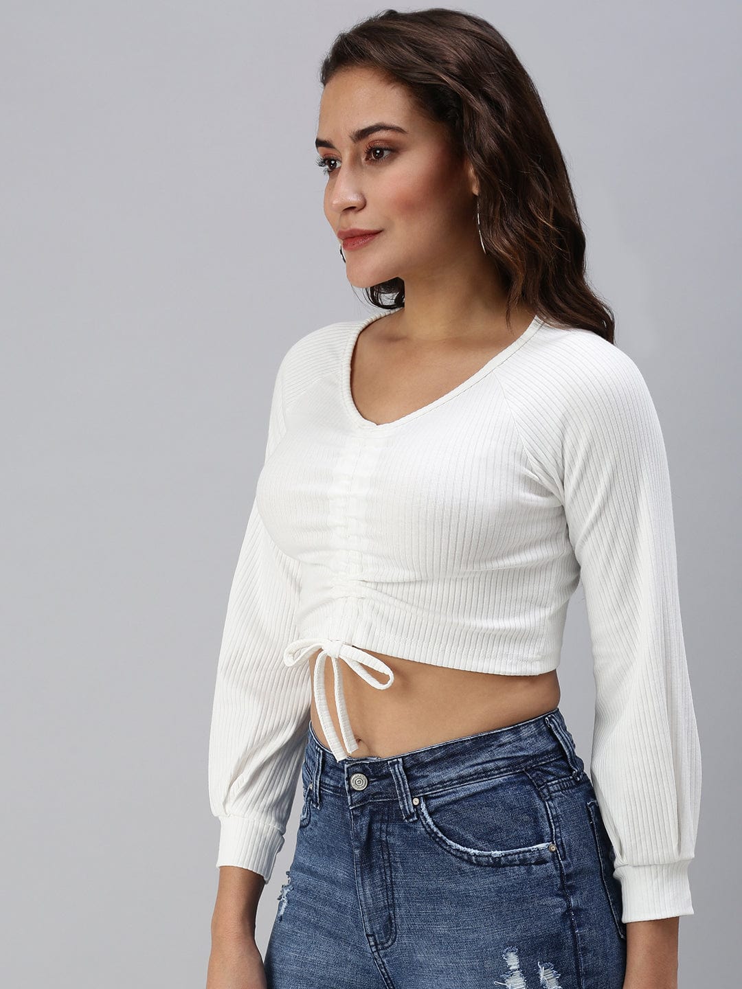 Women's Off White Solid Crop Top