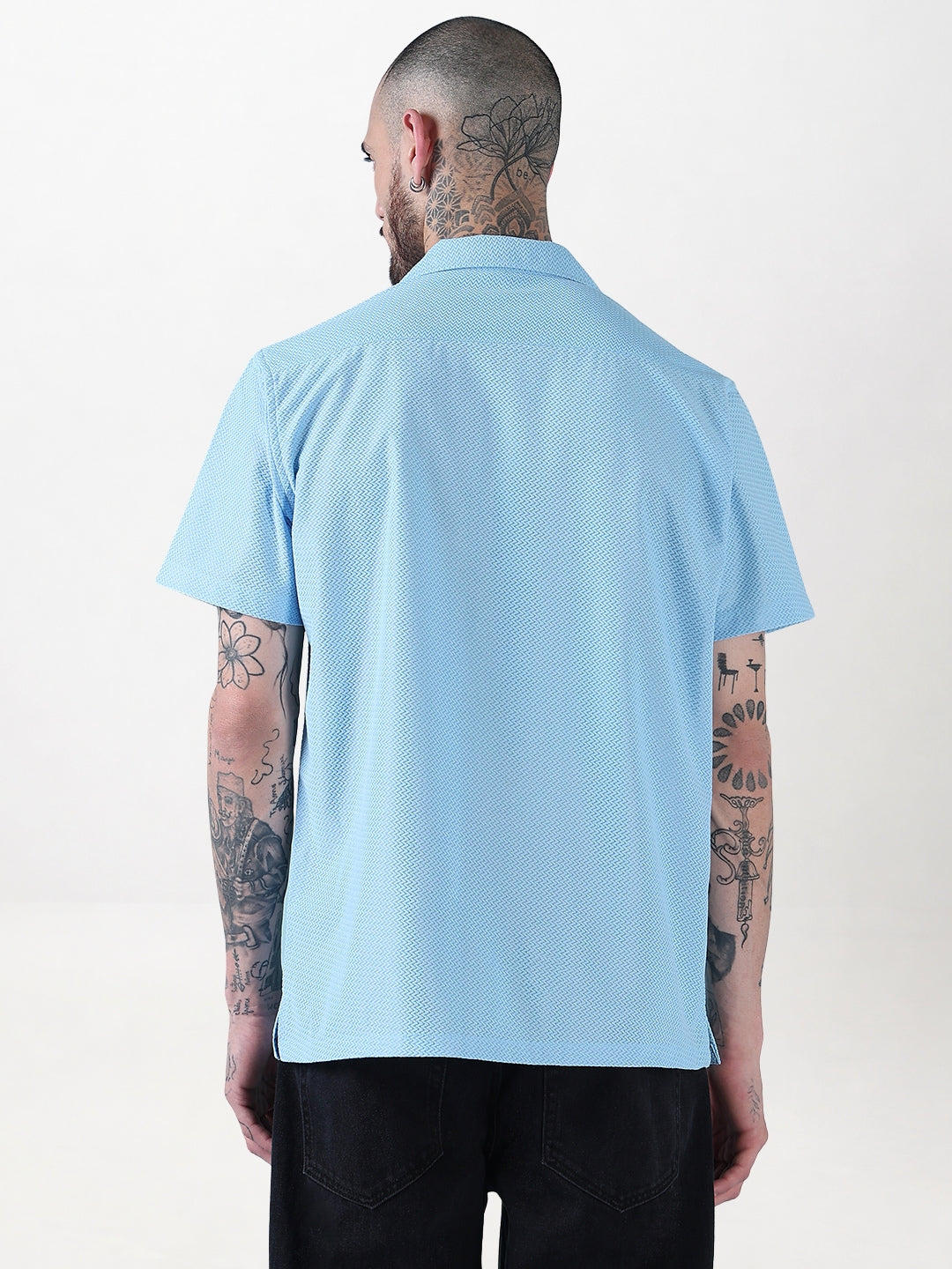 Men's Blue Solid Cuban Collar Relaxed Fit Shirt