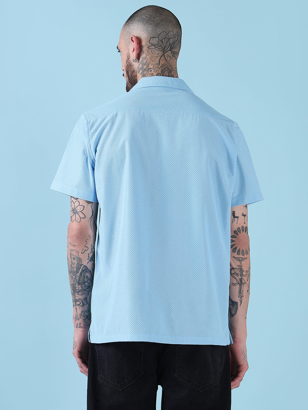 Men's Blue Solid Cuban Collar Relaxed Fit Shirt