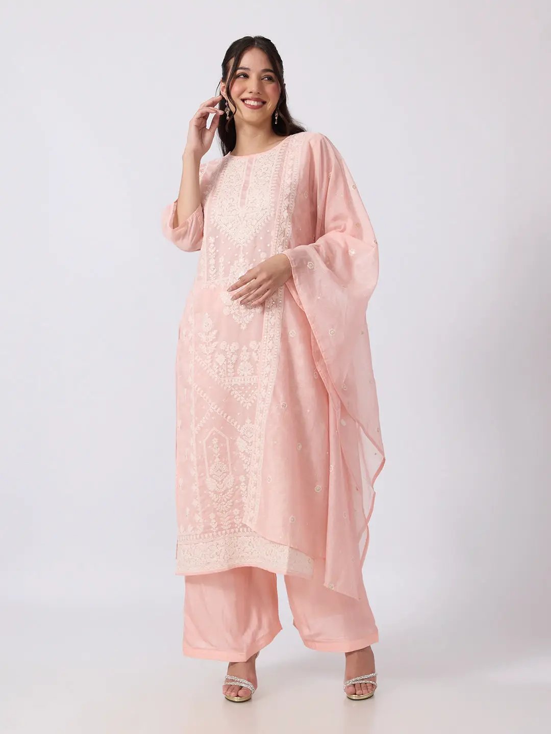 Women's Pink Embroidered Kurta Set With Dupatta