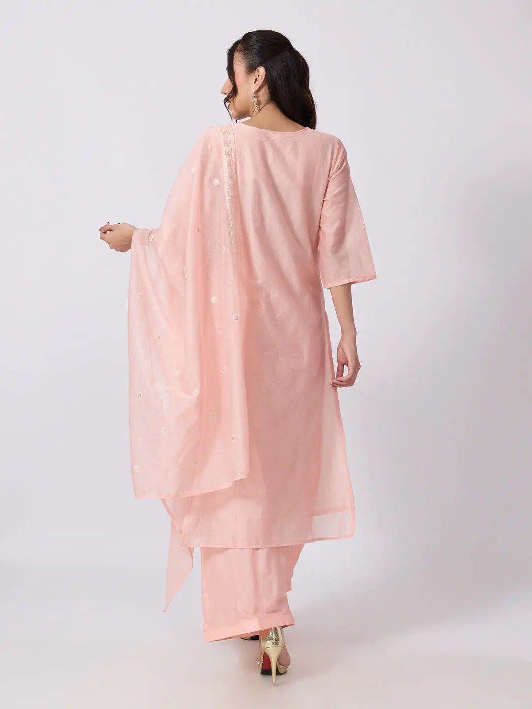 Women's Pink Embroidered Kurta Set With Dupatta