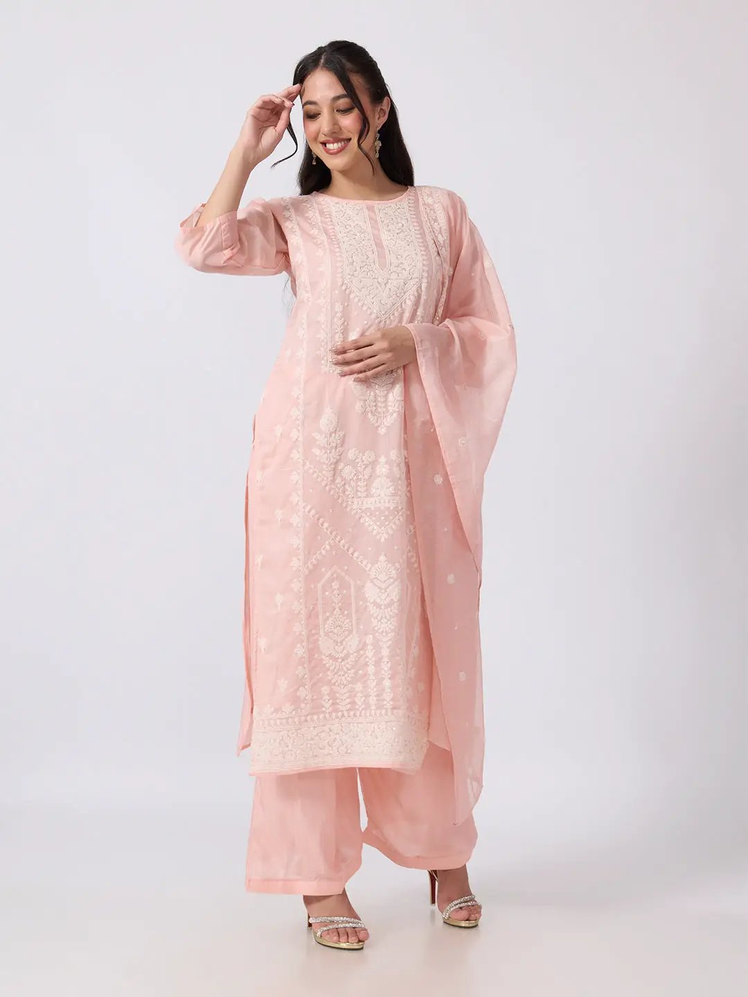 Women's Pink Embroidered Kurta Set With Dupatta