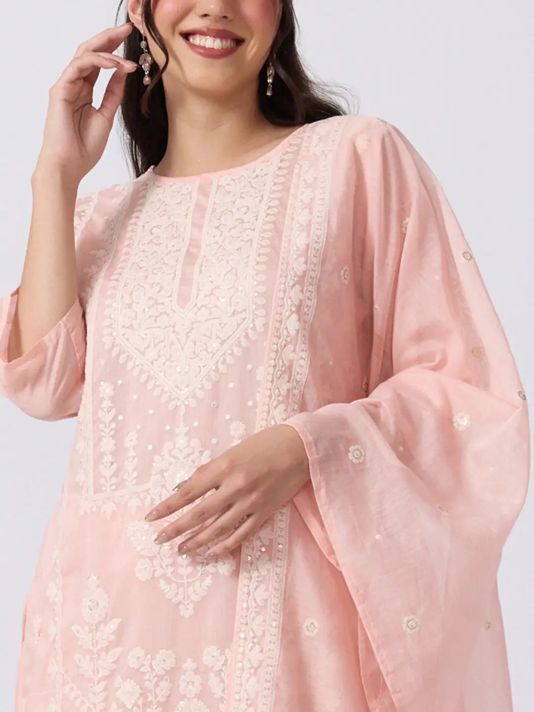 Women's Pink Embroidered Kurta Set With Dupatta
