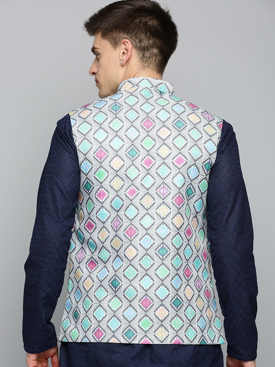 Men Mandarin Collar Printed Multi Nehru Jacket