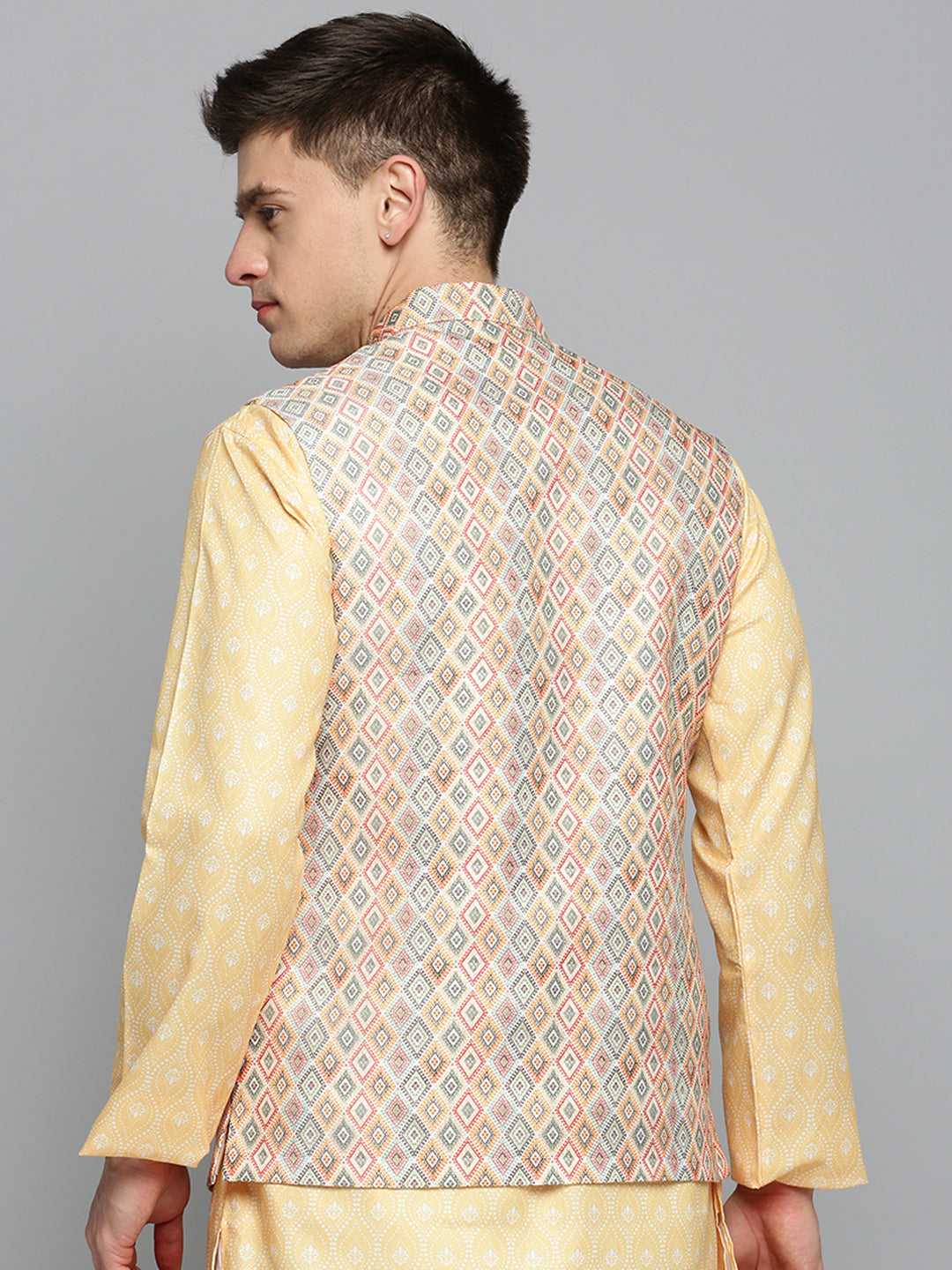 Men Mandarin Collar Printed Multi Nehru Jacket