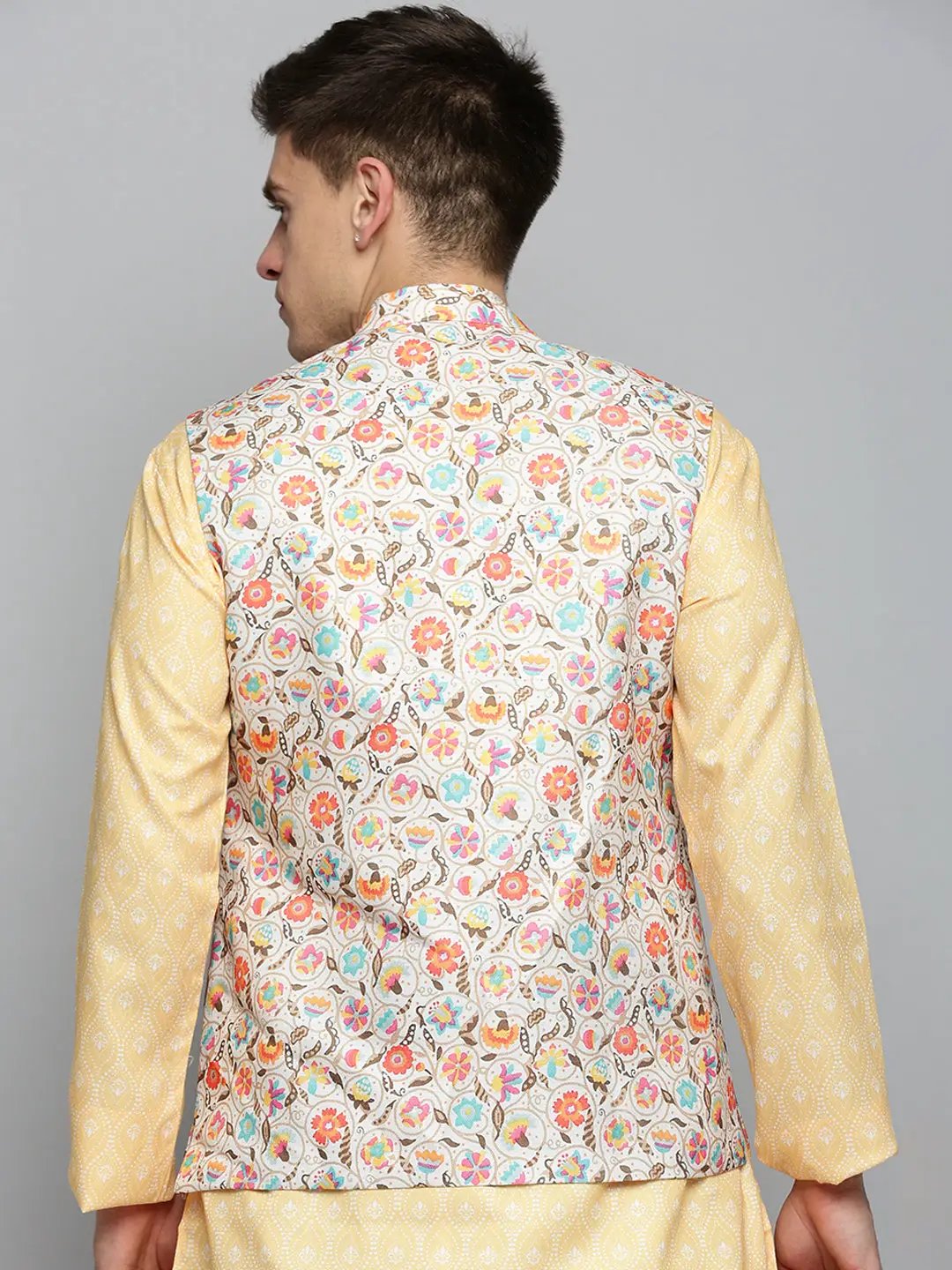 Men's Mandarin Collar Floral Printed Cream Nehru Jacket - from SHOWOFFFF