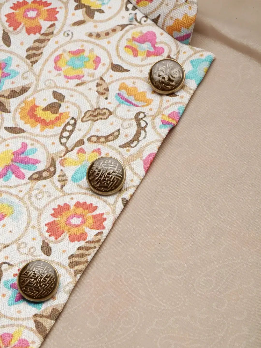 Men's Mandarin Collar Floral Printed Cream Nehru Jacket - from SHOWOFFFF