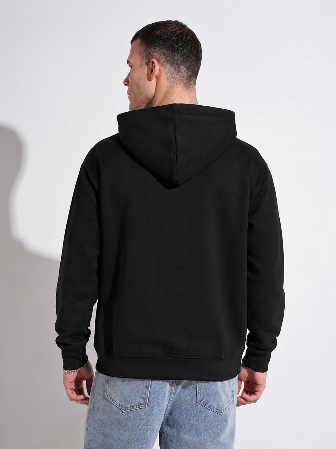 Men’s Black 360 GSM Hooded Zip-Up Sweatshirt with Drawstring and Pockets