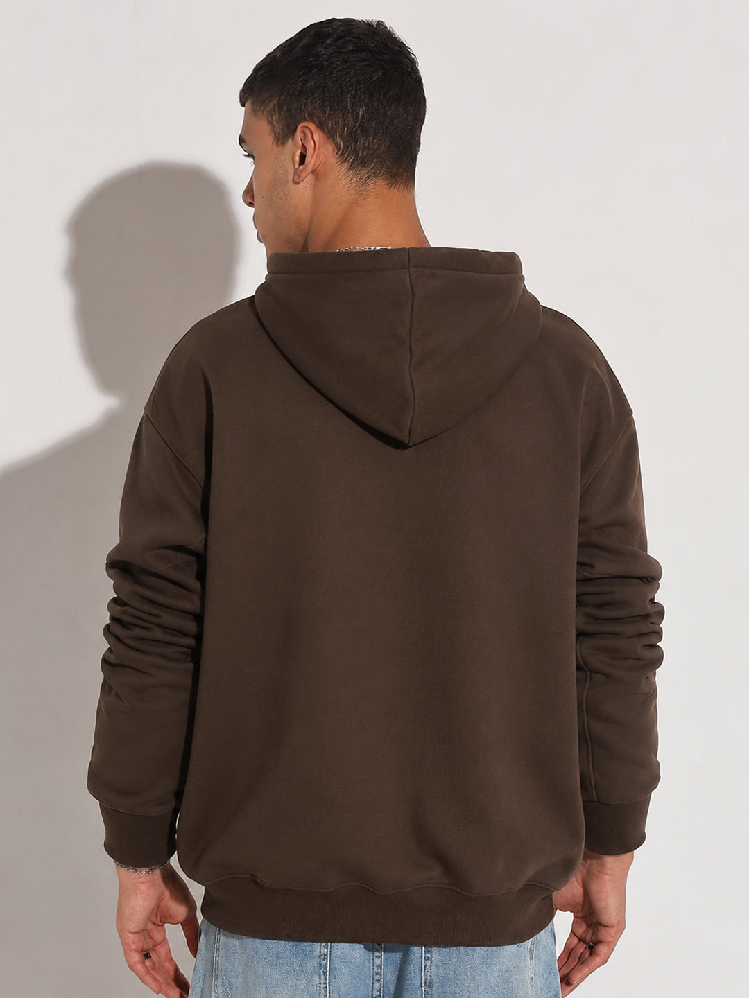 Men’s Coffee Brown 360 GSM Hooded Zip-Up Sweatshirt with Drawstring and Pockets