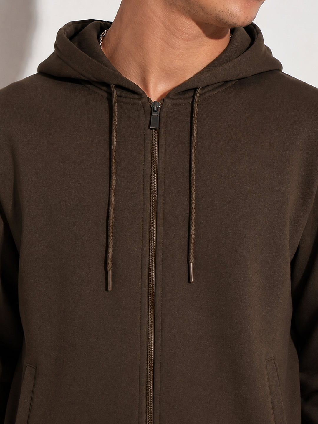 Men’s Coffee Brown 360 GSM Hooded Zip-Up Sweatshirt with Drawstring and Pockets