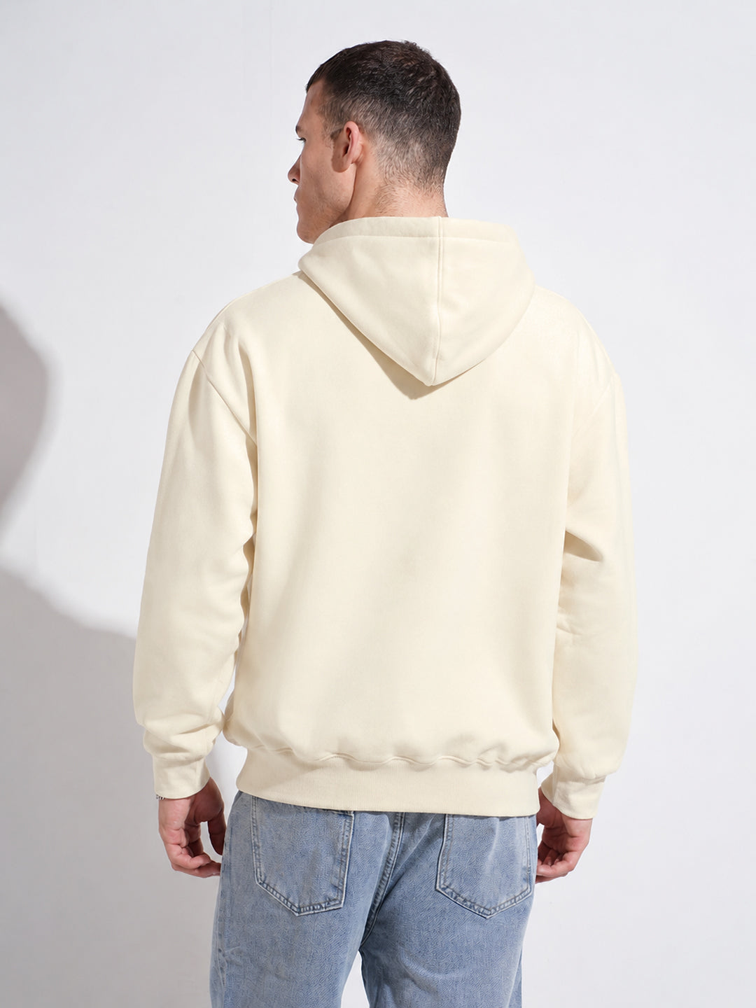 Men’s Cream 360 GSM Hooded Zip-Up Sweatshirt with Drawstring and Pockets
