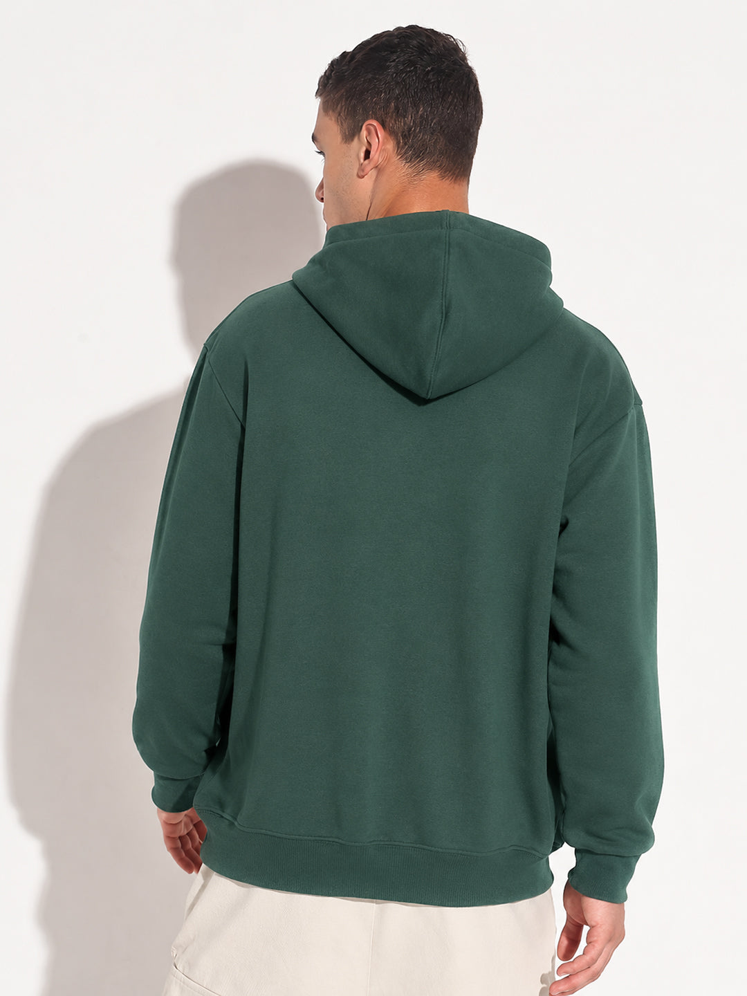 Men’s Green 360 GSM Hooded Zip-Up Sweatshirt with Drawstring and Pockets