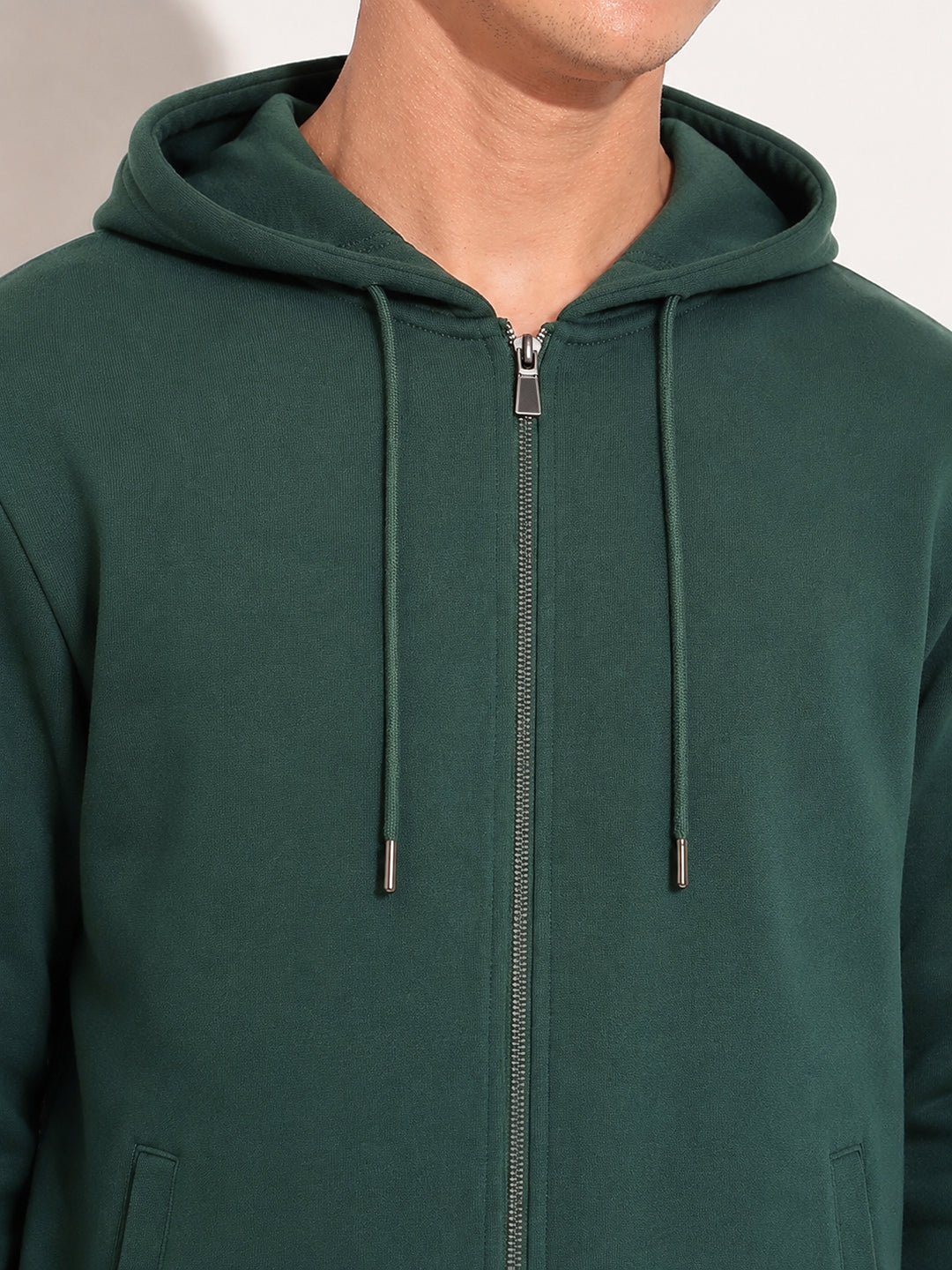 Men’s Green 360 GSM Hooded Zip-Up Sweatshirt with Drawstring and Pockets