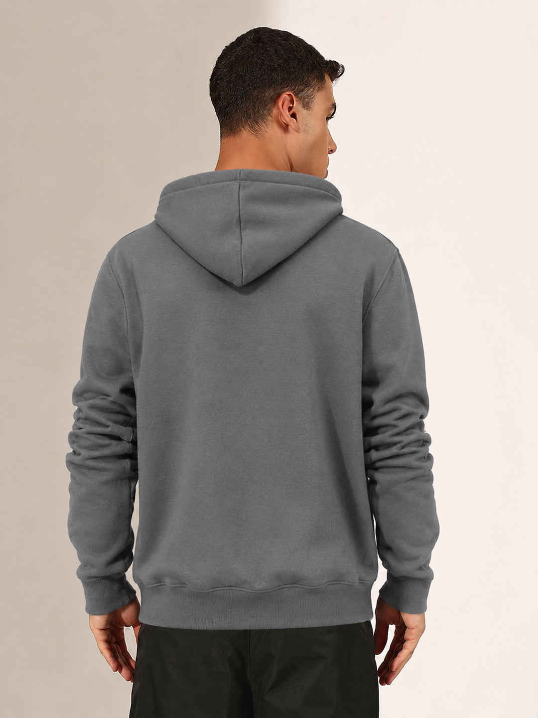 Men’s Grey 360 GSM Hooded Zip-Up Sweatshirt with Drawstring and Pockets