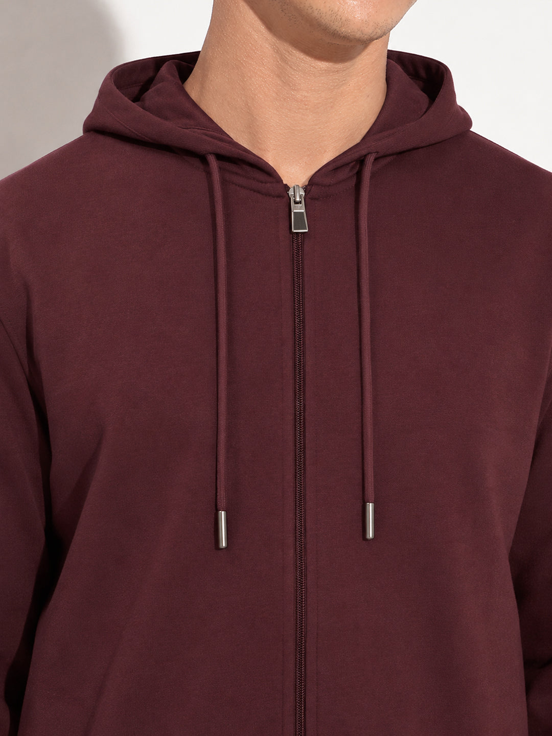 Men’s Maroon 360 GSM Hooded Zip-Up Sweatshirt with Drawstring and Pockets
