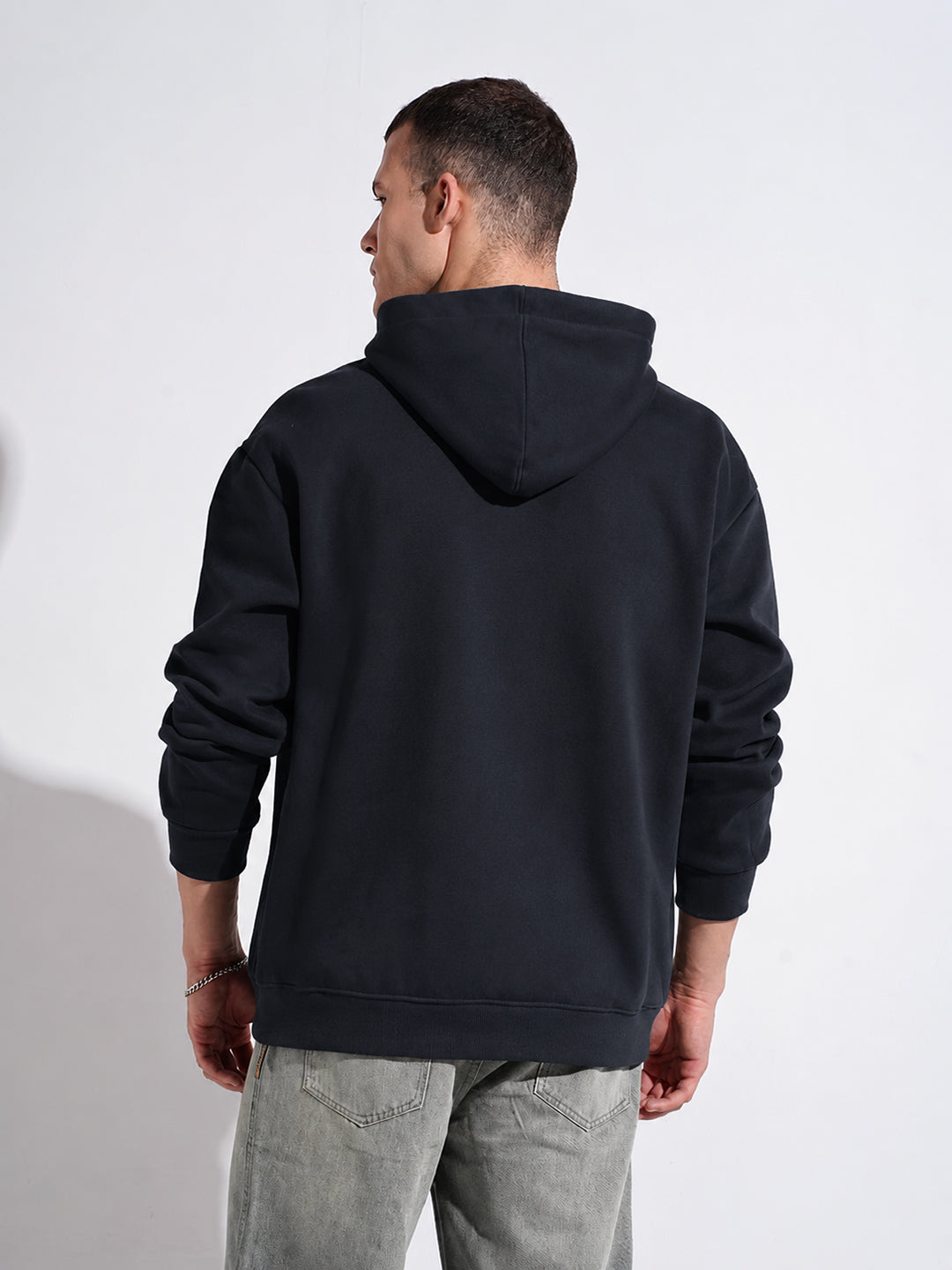 Men’s Navy Blue 360 GSM Hooded Zip-Up Sweatshirt with Drawstring and Pockets