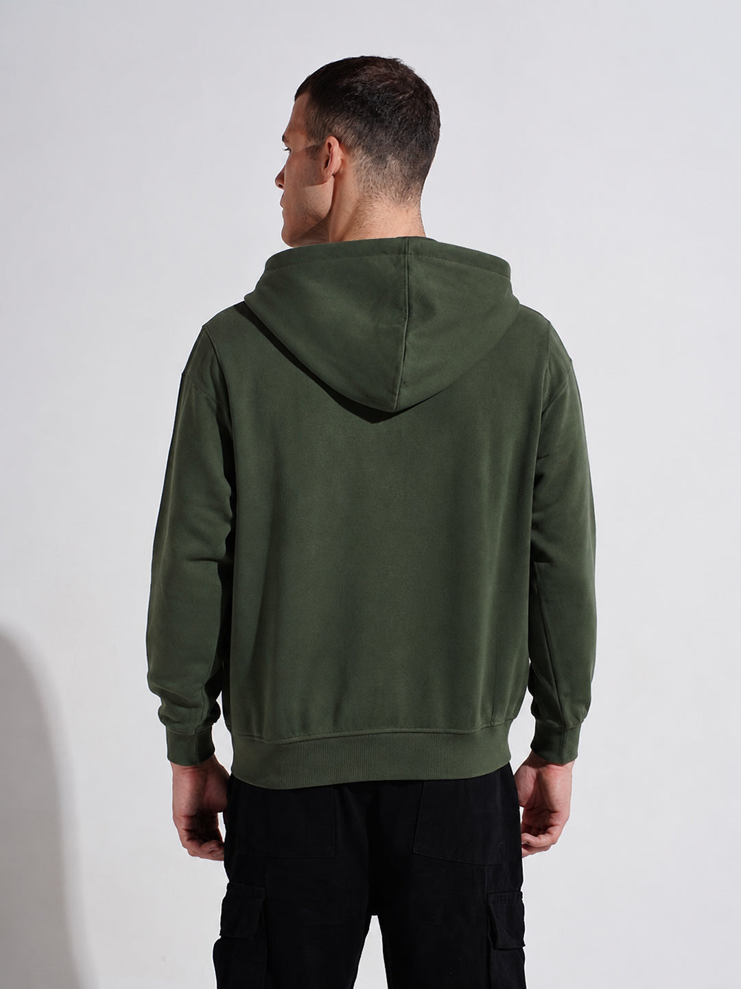 Men’s Olive 360 GSM Hooded Zip-Up Sweatshirt with Drawstring and Pockets