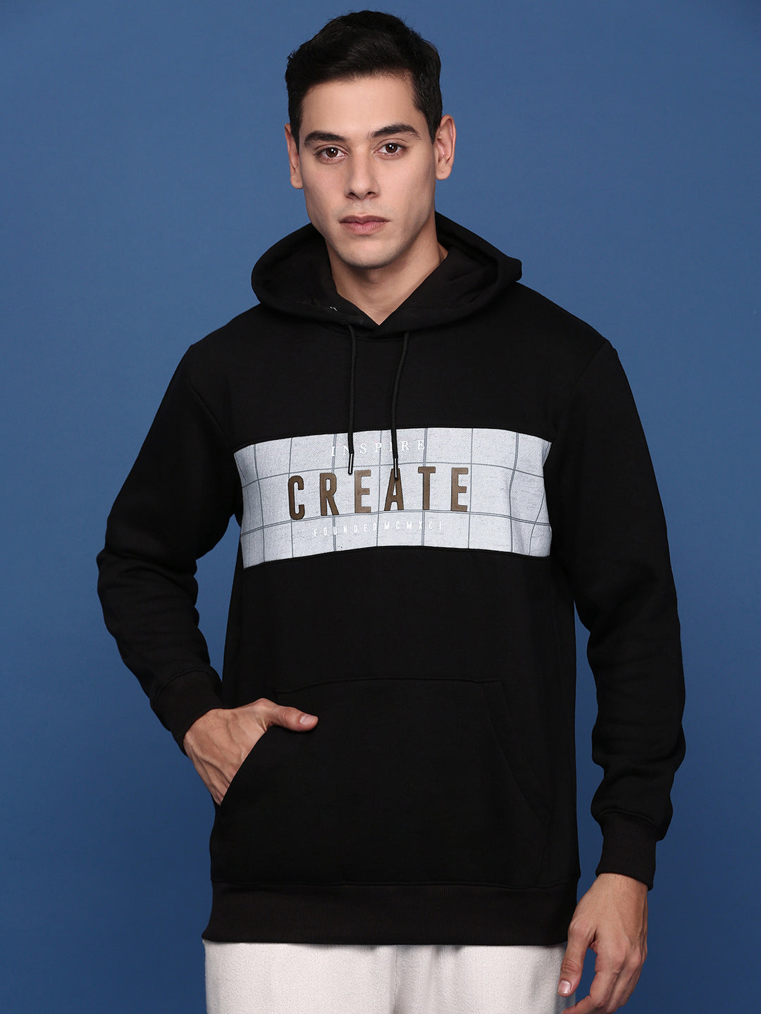 Men Hooded Printed Black Pullover