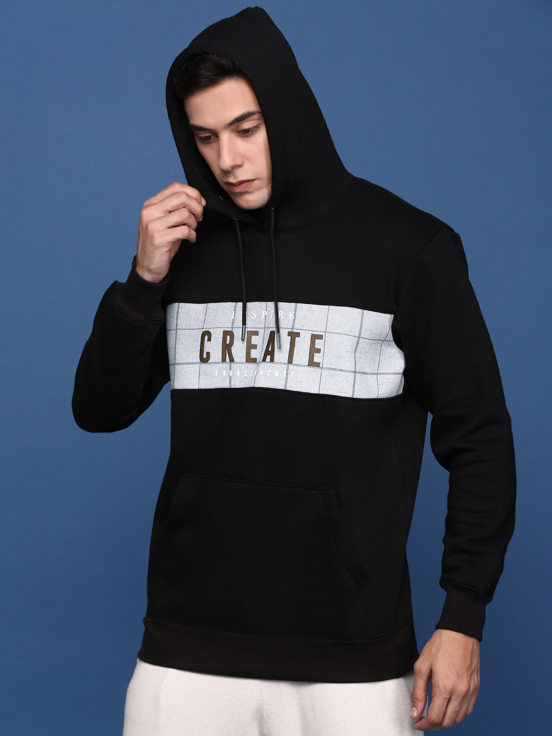 Men Hooded Printed Black Pullover