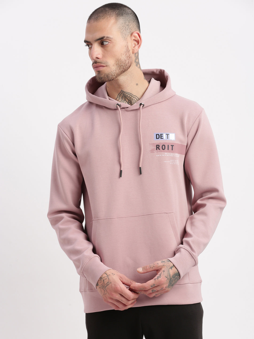 Men Lavender Solid Hooded Pullover