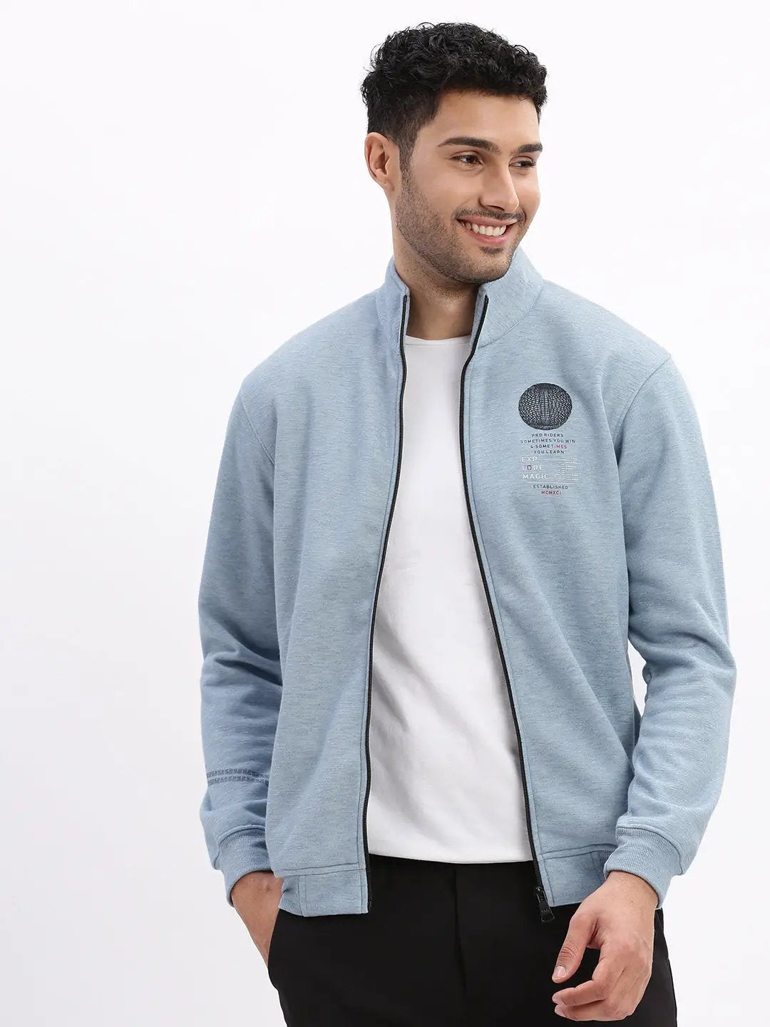 Men's Mock Collar Blue Solid Tailored Jacket