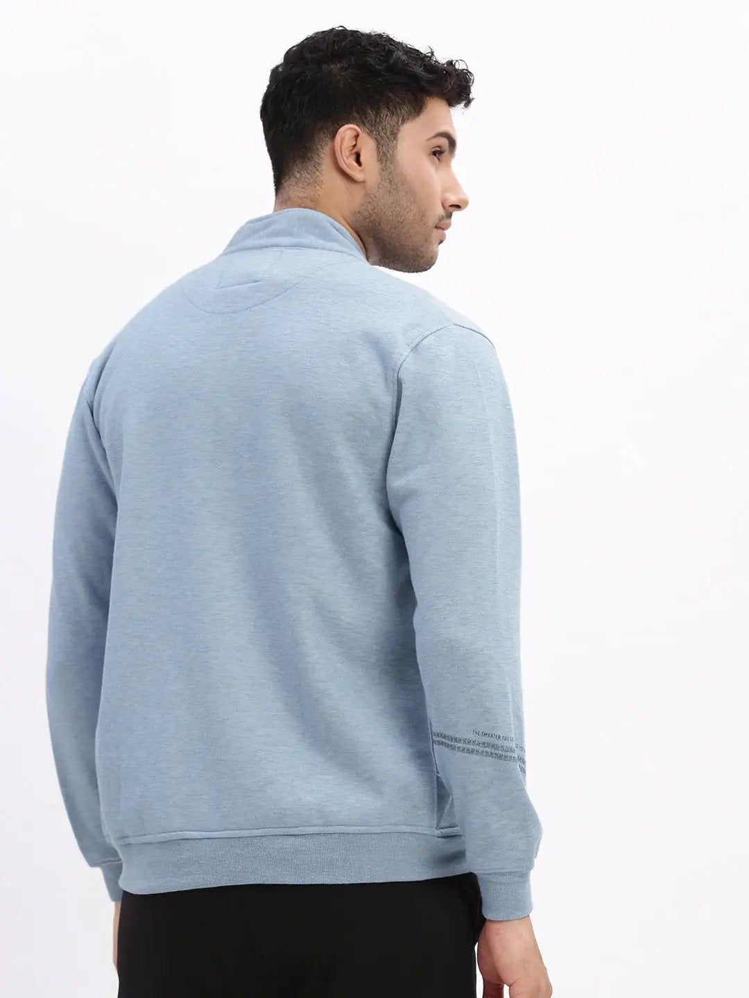 Men's Mock Collar Blue Solid Tailored Jacket