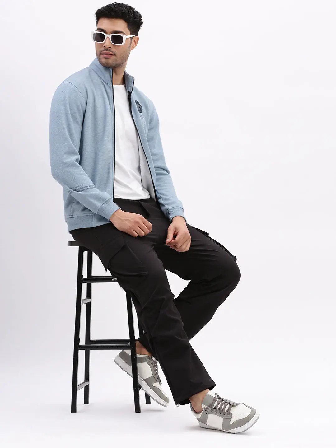 Men's Mock Collar Blue Solid Tailored Jacket