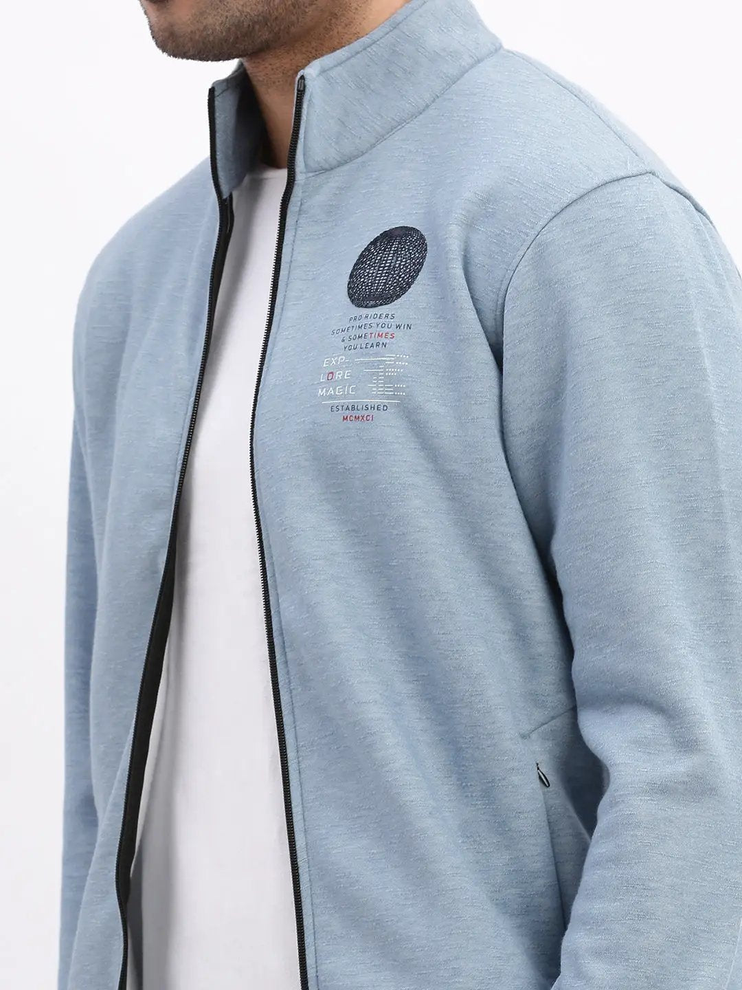 Men's Mock Collar Blue Solid Tailored Jacket