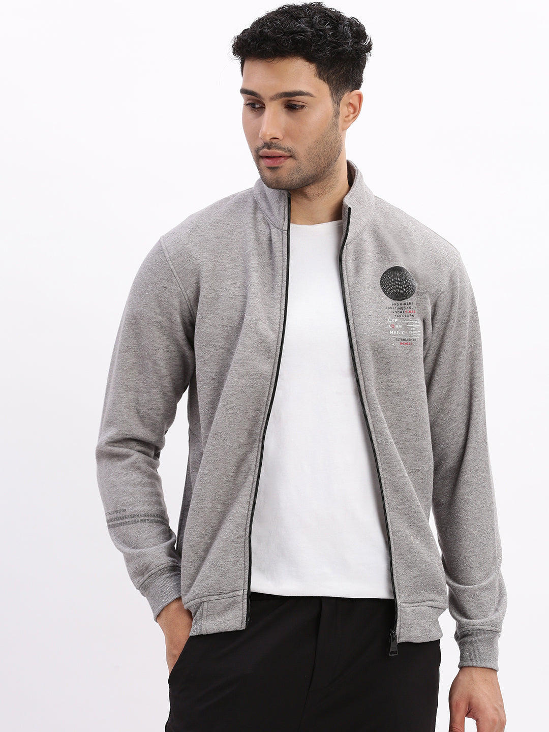 Men Mock Collar Grey Solid Tailored Jacket