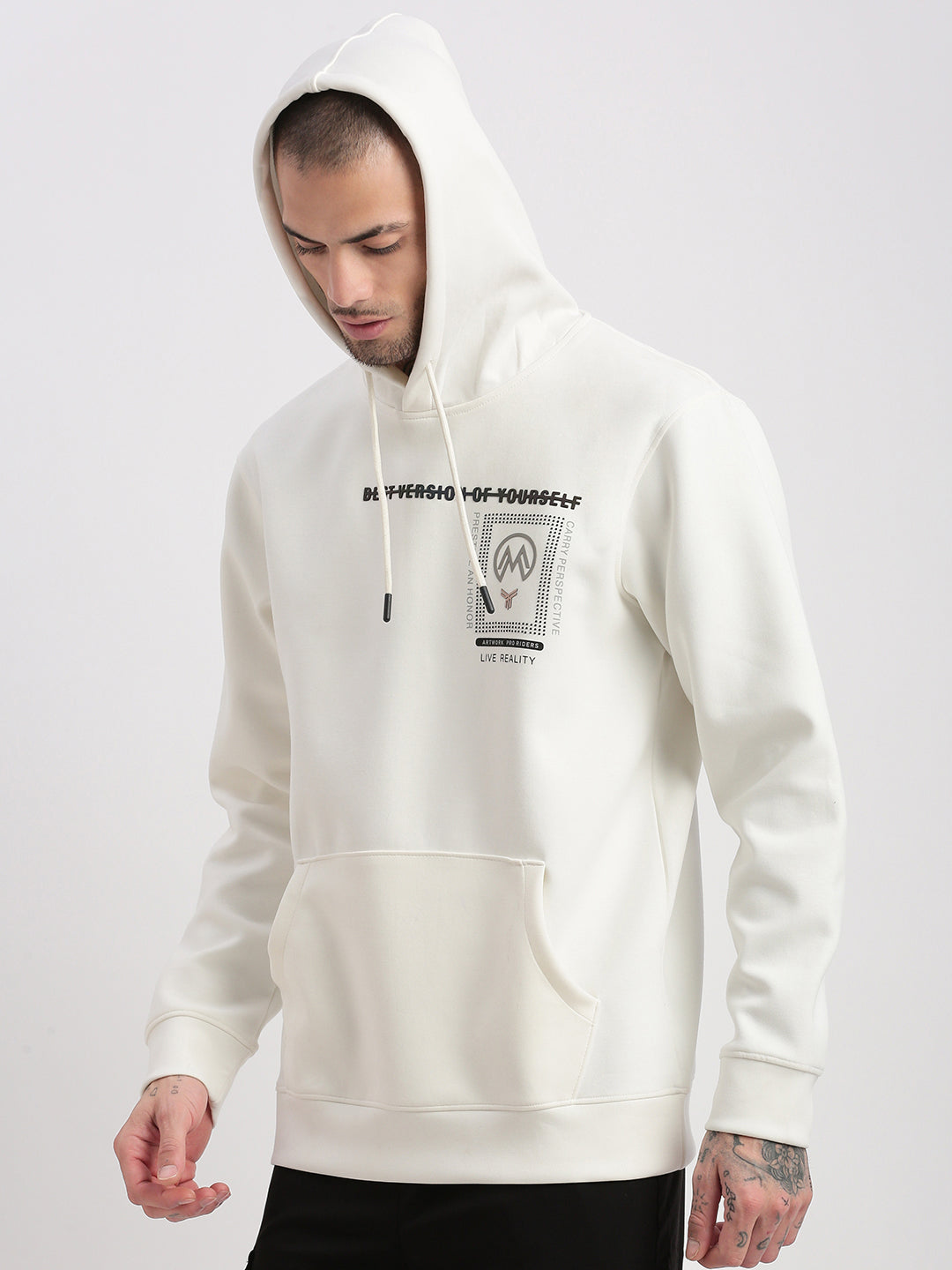Men's Off White Solid Hoodie