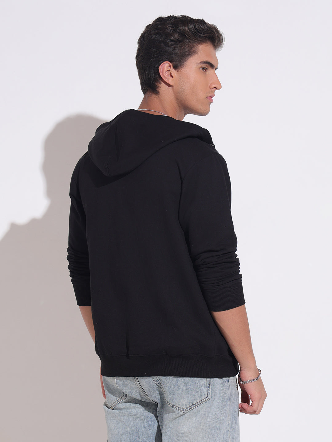 Men's Black Hooded Zip-Up Sweatshirt
