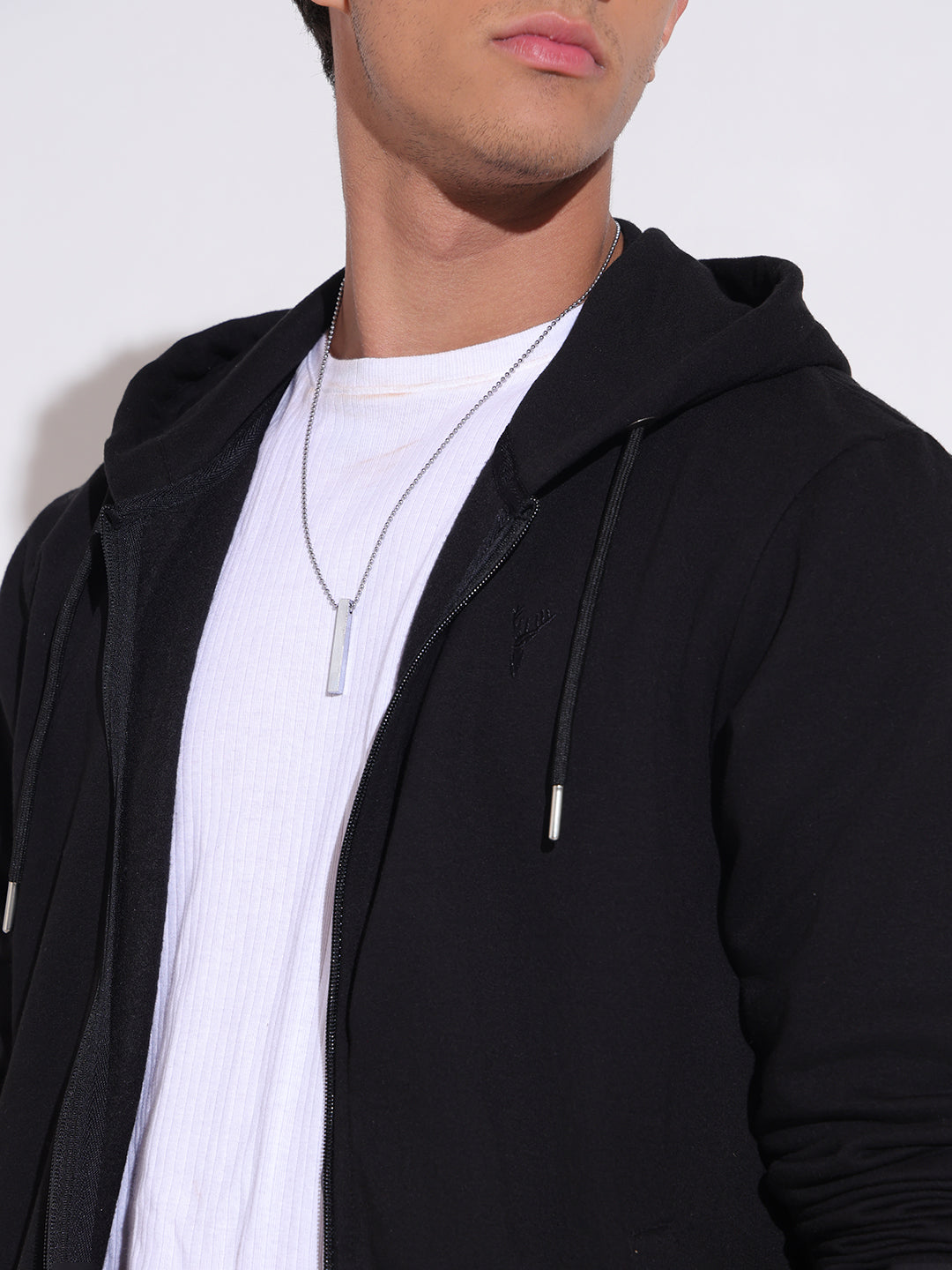 Men's Black Hooded Zip-Up Sweatshirt