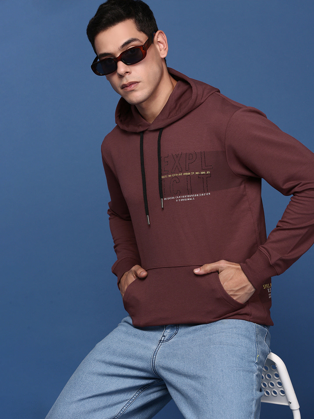 Men Hooded Solid Maroon Pullover