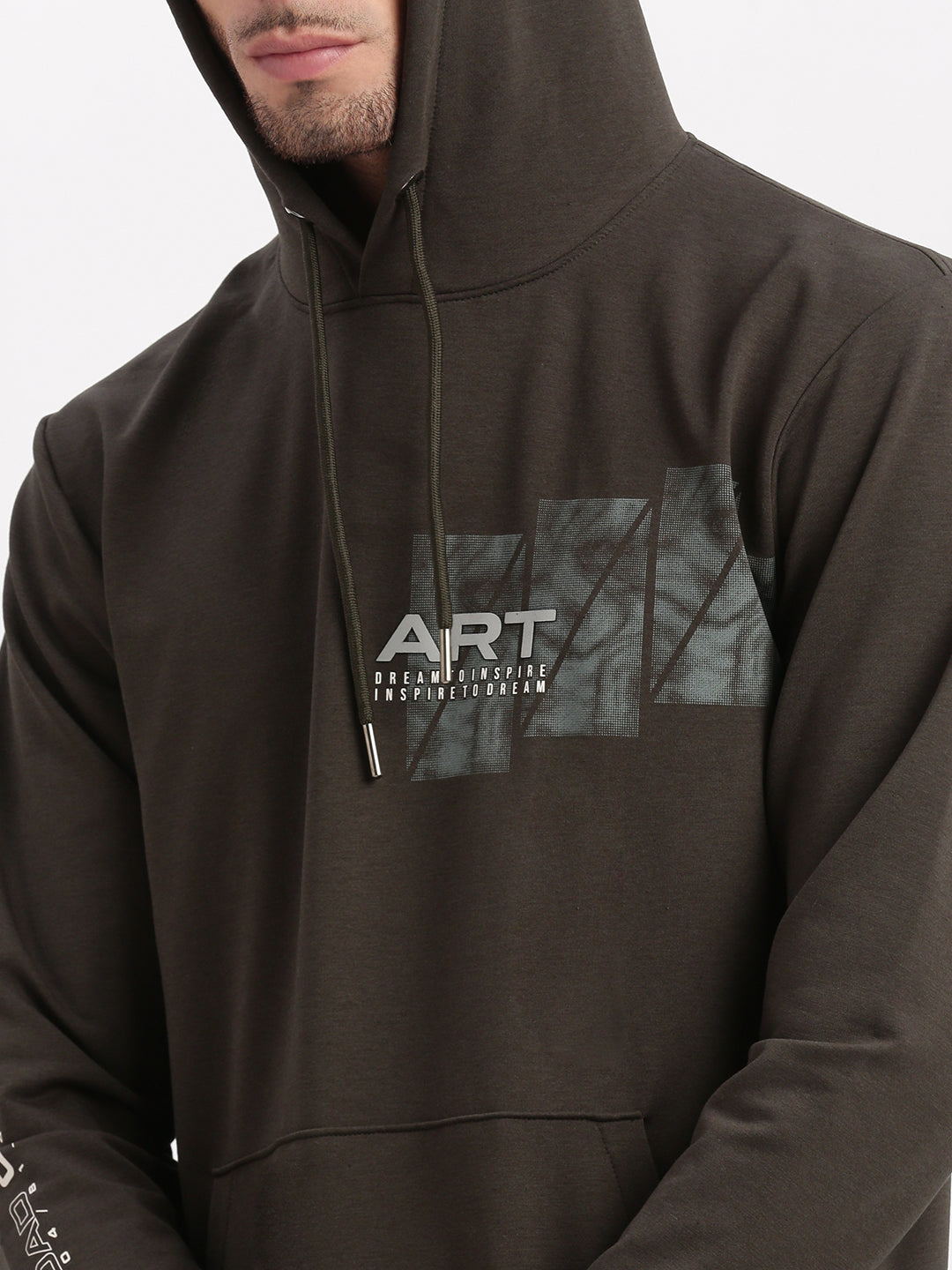 Men Green Graphic Hooded Pullover