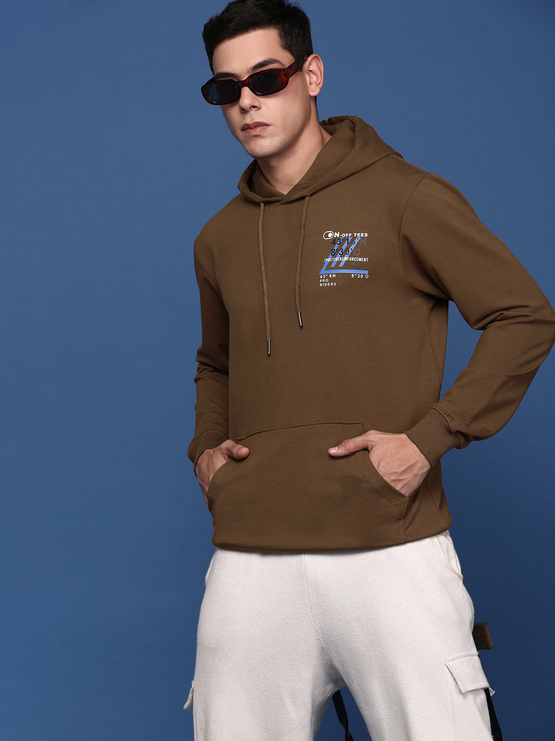 Men Hooded Solid Brown Pullover