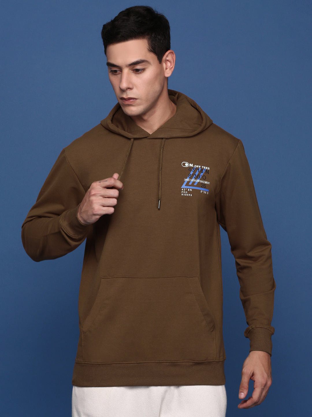 Men Hooded Solid Brown Pullover