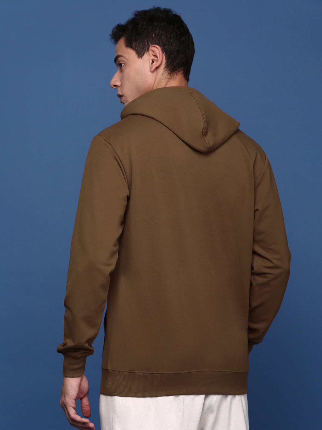 Men Hooded Solid Brown Pullover