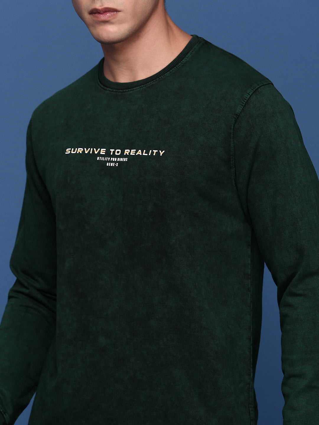 Men Round Neck Solid Green Pullover