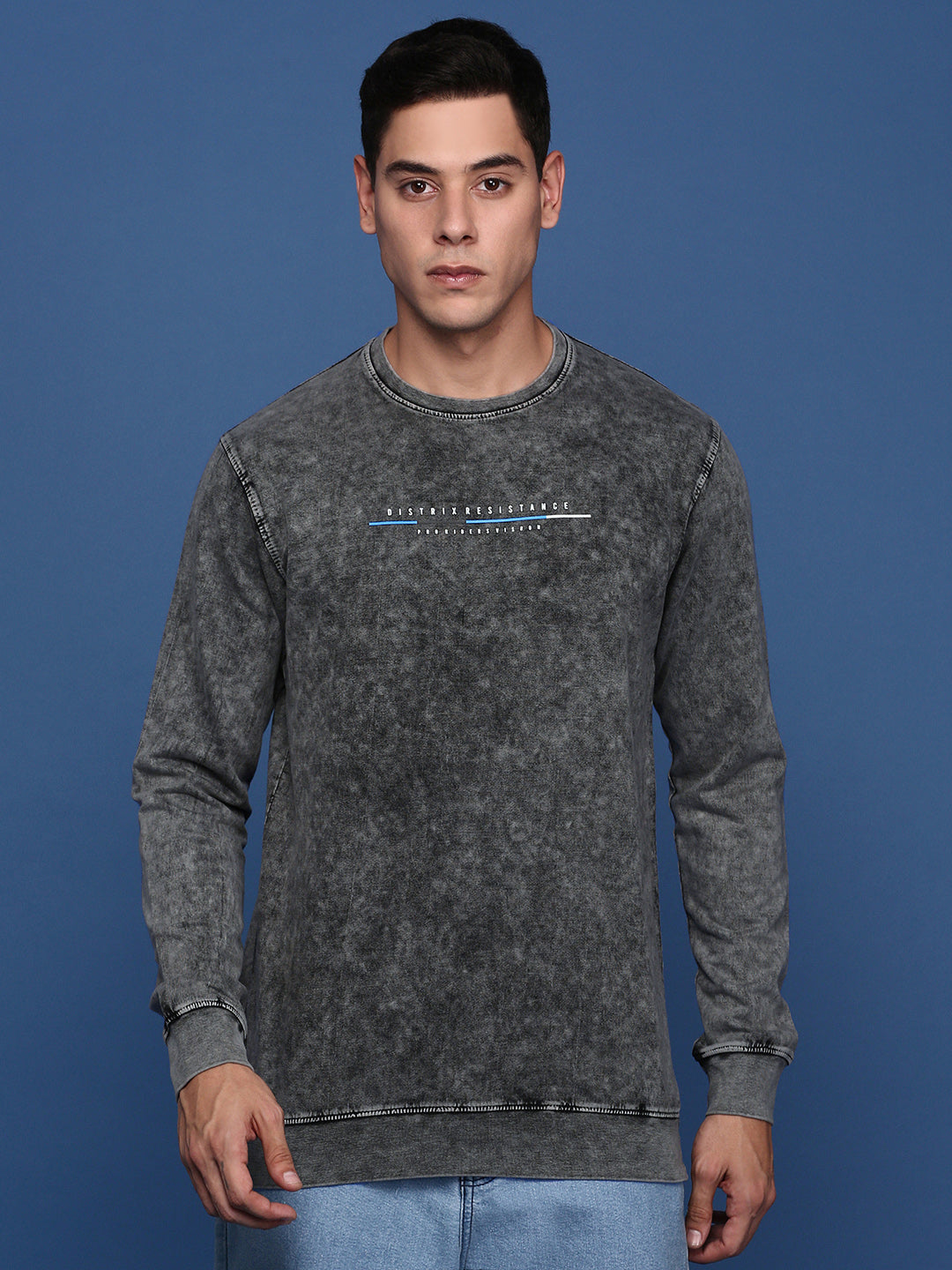 Men Round Neck Solid Grey Pullover