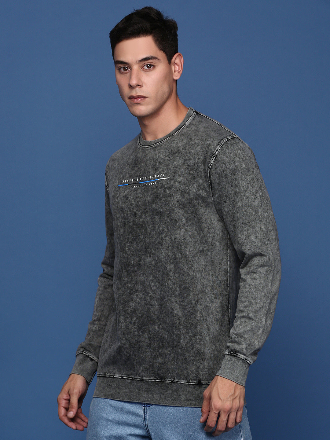 Men Round Neck Solid Grey Pullover