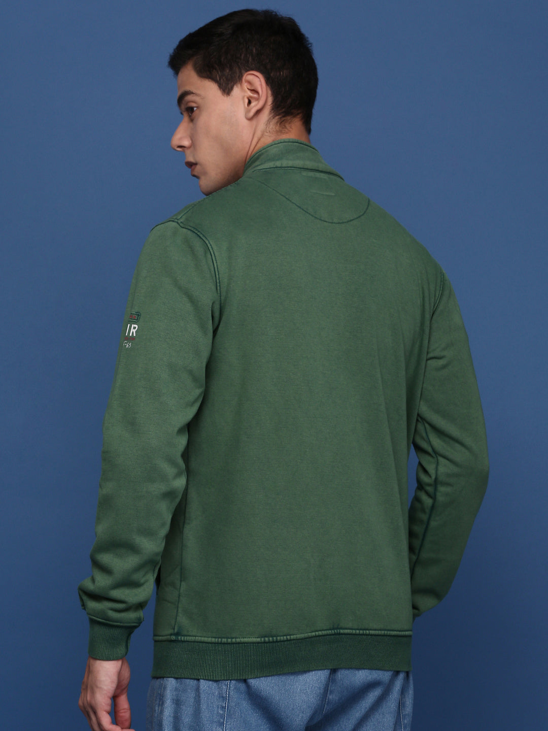 Men Solid Green Bomber Jacket