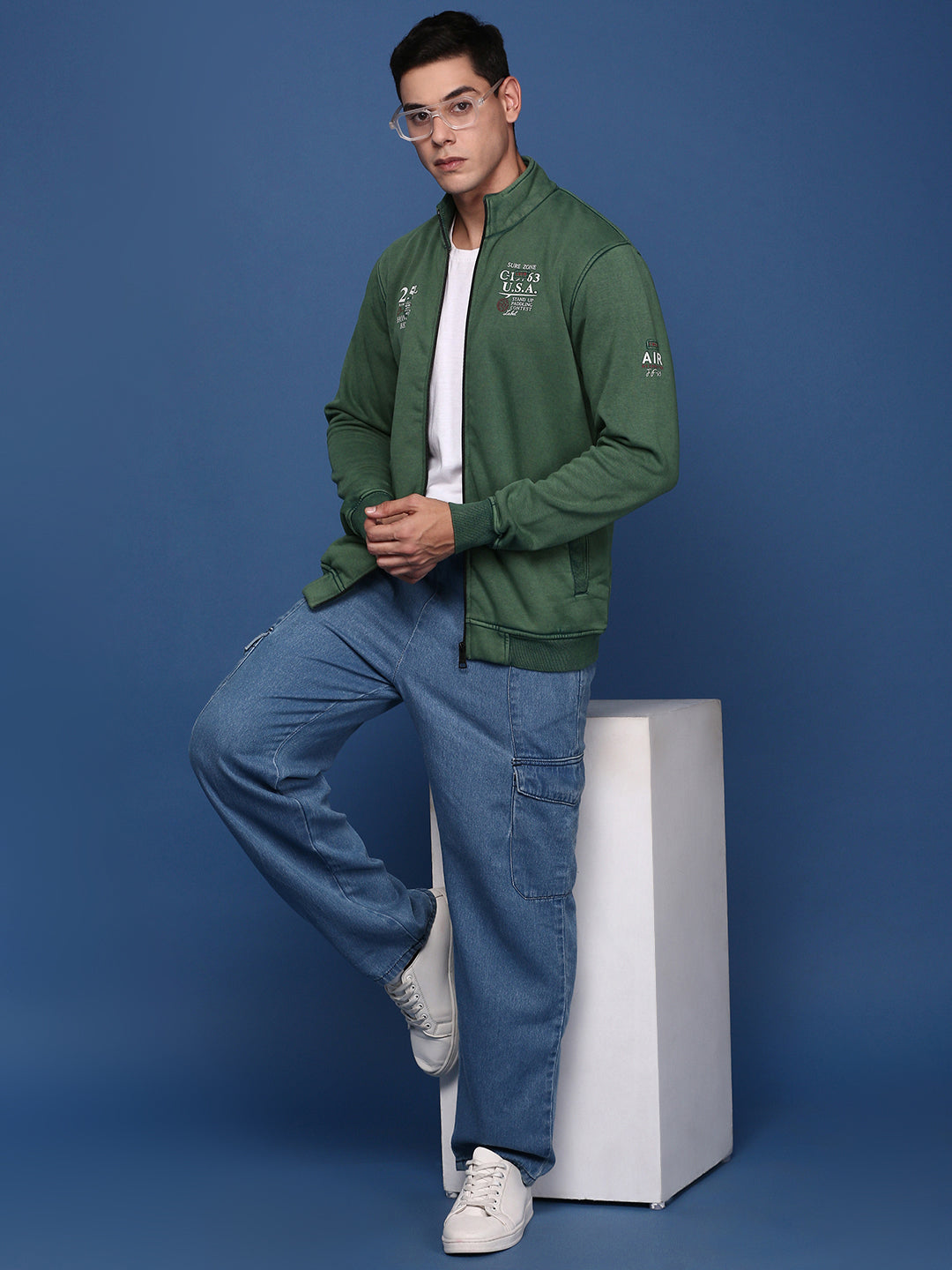 Men Solid Green Bomber Jacket