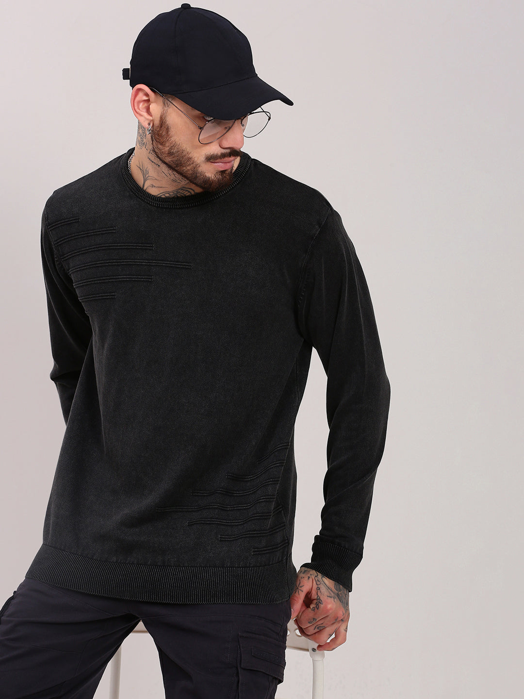 Men Grey Solid Sweater