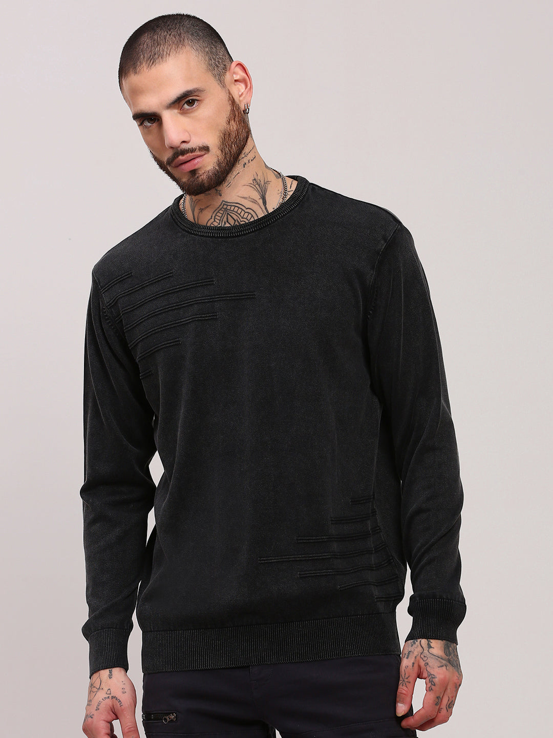 Men Grey Solid Sweater