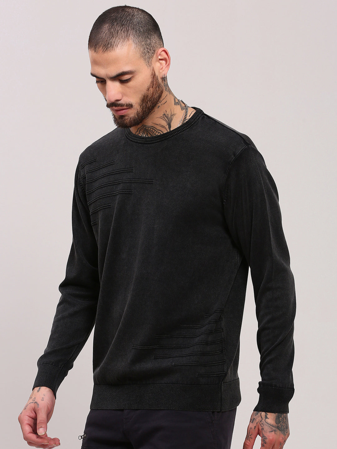 Men Grey Solid Sweater