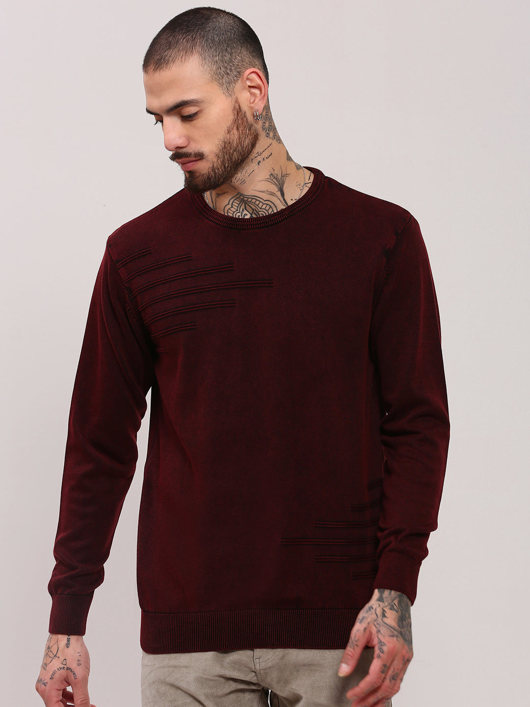 Men Maroon Solid Sweater