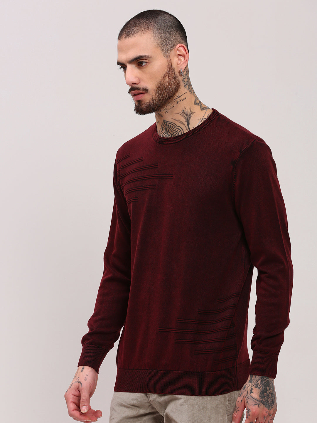 Men Maroon Solid Sweater